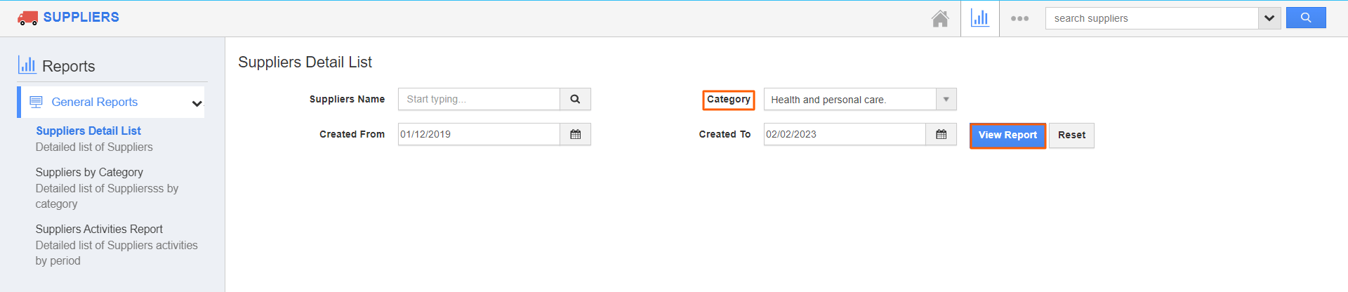 Suppliers-SDL View Report.png Suppliers - SDL View Report